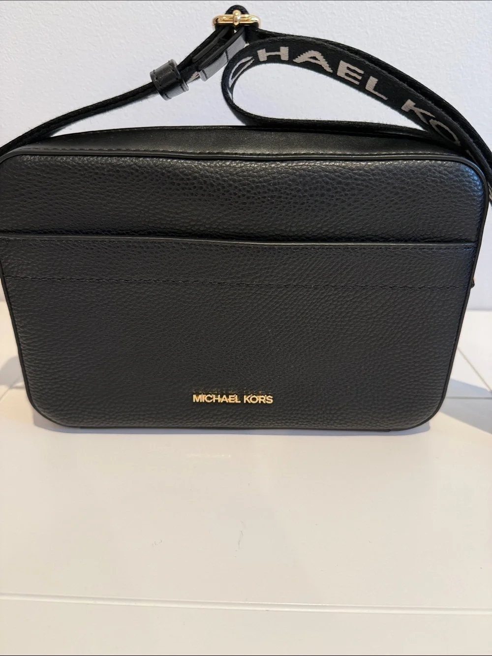 Michael Kors Black Pebbled Leather Crossbody with Logo Strap